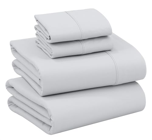 "RUVANTI 100% Cotton California King Sheet Sets, 4 Pieces, Soft & Breathable Percale Weave Bedding, Deep Pocket 14"", Hotel Standard, Crisp Cool Feel & Durable, Perfect Dyed Sheets, Quiet Gray"