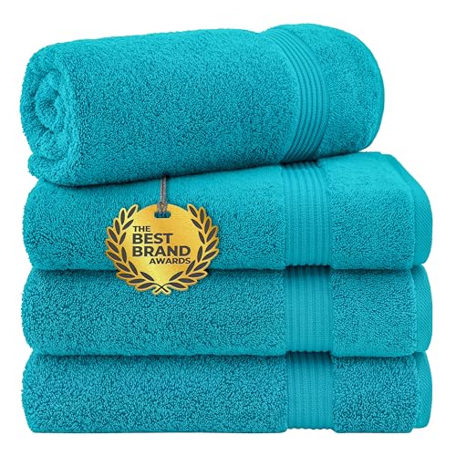 Cotton Paradise Bath Towels for Bathroom, 100% Cotton 4 Piece Turkish Bath Towel Set, Soft Plush Towels Clearance Bathroom Set, Aqua Blue Bath Towels