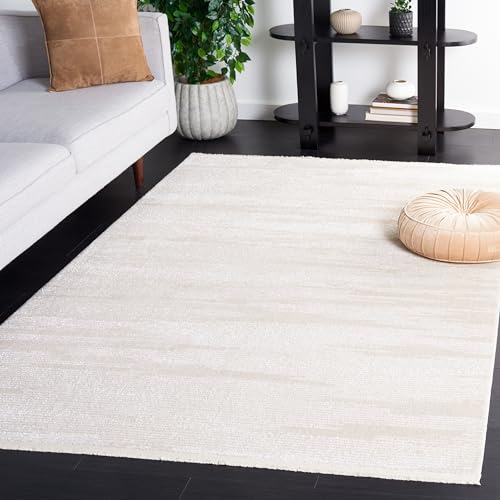 "Safavieh Geometric Rug for Living Room Dining Room Bedroom - Whisper Collection Short Pile Ivory 96"" X 120"""