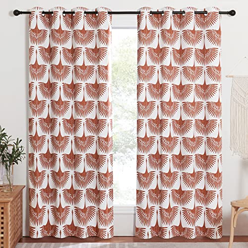 KGORGE Blackout Curtains 95 Inch Long Geometric Birds Pattern Farmhouse Curtains Thermal Insulated Window Treatment Panels for Kids Room Playroom Bedroom Living Room W 52 X