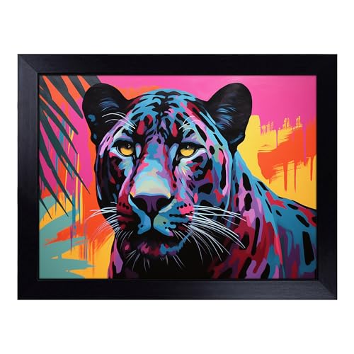 Lap Tray with Bean Bag Cushion, Panther Pop Art - Handmade in the UK, Raised Wooden Edge, Padded Cushion, Heat-Resistant Wipe-Clean Surface, for Meals, Laptops and Crafts