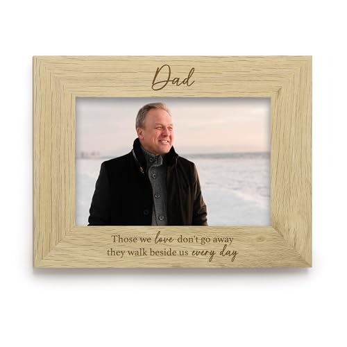 "eBuyGB Dad Memorial Photo Frame, In Loving Memory Wooden Picture Frame, Engraved Remembrance Keepsake, Loved One Sympathy Gift, 4""x6"", Brown"