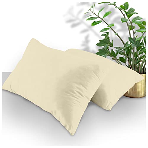 GC GAVENO CAVAILIA Housewife Pillowcases 2 Pack, Polycotton Standard Pillow Cases, Envelop Closure Plain Pillow Covers, Cream, 74X48cm