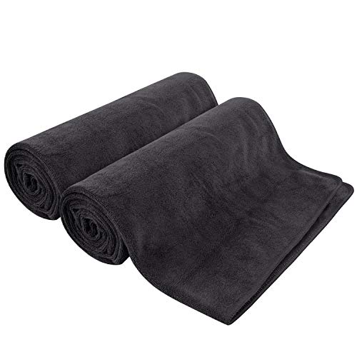Sunland Microfibre Towel Large Quick Dry Towel Super Absorbent Gym Towel Men Ultra Soft Travel Towel, Beach Towel, Swimming Towels for Adults 2 Pack Black 61x121cm