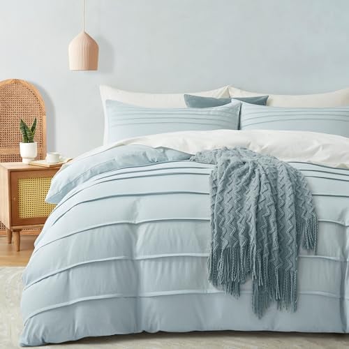"Oli Anderson Cornflower Blue Duvet Cover King Size - Pleated King Duvet Cover, 3PCS Soft and Breathable Textured Bedding Set with Zipper Closure(Cornflower Blue,104""x90"")"