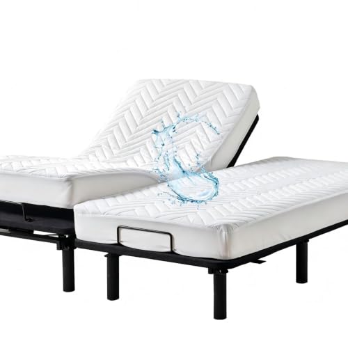 Kingnex Quilted Waterproof Split Queen Mattress Protector Adjustable Bed - 2 Fitted Cover in 1 Package, Each 30x80 with 14 Max Deep, Brushed Microfiber Surface