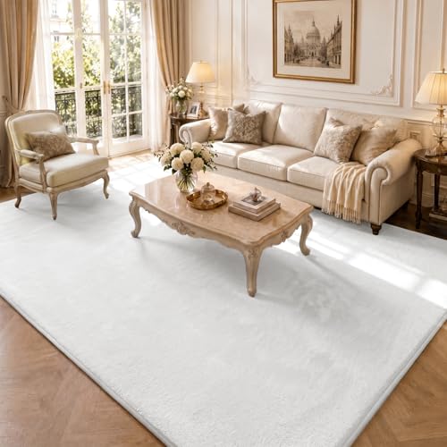 VOUNOT® Fluffy Rugs for Living Room and Bedroom, Soft Shaggy Floor Carpets with Non Slip Backing & Extra Underlay, Machine Washable, Large Area Rug, Modern & Cosy Home Decor, 240x340cm, Cream