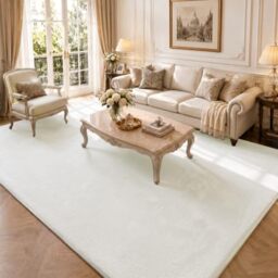 VOUNOT?? Large Rugs Living Room, Carpet for Bedroom 240x340cm Cream - Fluffy Rugs for Home Decor, Soft Floor Carpets with Non Slip Backing & Extra Underlay, Machine Washable, Large Area Rug