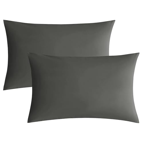 JELLYMONI Grey 100% Washed Cotton King Pillowcases Set, 2 Pack Luxury Soft Breathable Pillow Covers with Envelope Closure(Pillows are not Included)