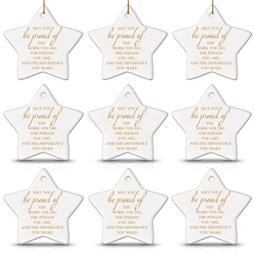 Sieral 9 Pieces Christmas Appreciation Gift for Women Star Shaped Ornaments Ceramics Hanging Plaque Keepsake Christmas Tree Ornaments for Team Employee Appreciation Nurse Teachers