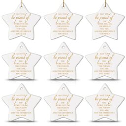 Sieral 9 Pieces Christmas Appreciation Gift for Women Star Shaped Ornaments Ceramics Hanging Plaque Keepsake Christmas Tree Ornaments for Team Employee Appreciation Nurse Teachers