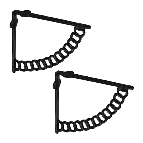 Relaxdays Shelf Brackets, Set of 4, Cast Iron, Supports, for Wall-Mounted Shelves, Chain Design, 18.5 x 4 x 22 cm, Black, 100%, 2-Set