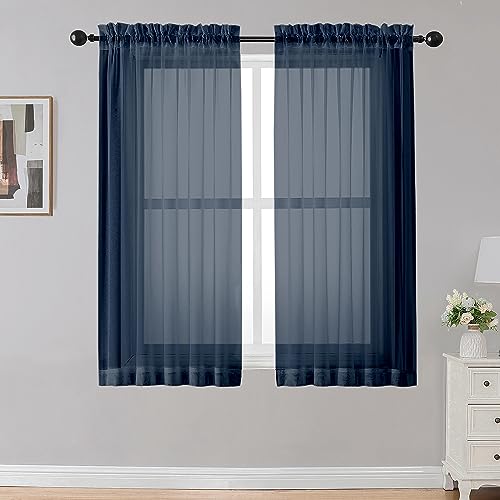 OWENIE Sheer Curtains, 54 Inches Long, 2 Panels, Rod Pocket Curtain for Living Room/Bedroom, Light Filtering Voile Curtains, Small Window Treatments, 2 Pieces, Total Width 84 Inches