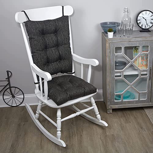 Klear Vu The Gripper Non-Slip Rocking Chair Cushion Set with Thick Padding, Includes Seat Pad & Back Pillow with Ties for Indoor Living Room Rocker, 17x17 Inches, 2 Piece Set, Black