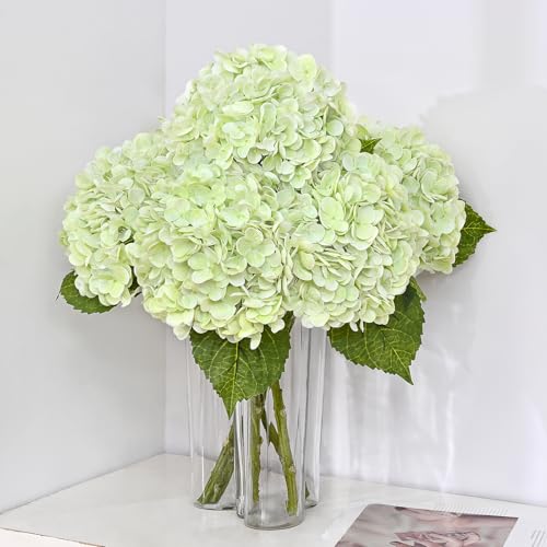 MARTINE MALL 3Pcs 21in Hydrangea Artificial Flowers, Latex Real Touch Hydrangeas Lifelike Large Hydrangea Flowers for Home Decor Party Arrangements Wedding Bouquets Centerpieces (Light Green)