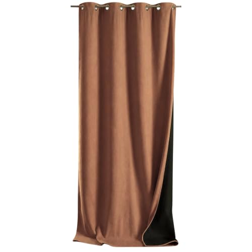 QABANE - Konfor Phonic Thermal Curtain - 140 x 300 cm - Light Brown - Semi Blackout - Flannel and Polyester - Noise and Cold Insulation - Ready to Hang with Eyelets