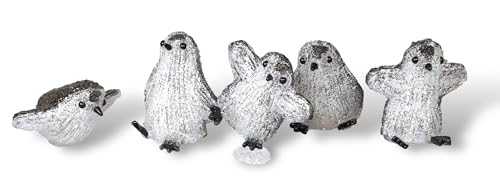 Electrovision Xmas Haus Set of 5 Acrylic Outdoor/Indoor Penguins Battery Operated With Timer for Festive Christmas Decoration with 8 LED's Per Light