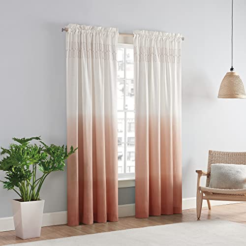 Vue Arashi Modern Boho Decorative Ombre Rod Pocket Window Curtain for Living Room (1 Panel), 52 in x 95 in, Melon