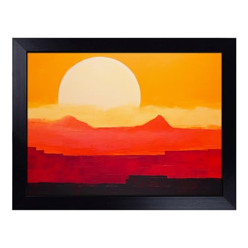Lap Tray with Bean Bag Cushion, Sunset Minimalism - Handmade in the UK, Raised Wooden Edge, Padded Cushion, Heat-Resistant Wipe-Clean Surface, for Meals, Laptops and Crafts
