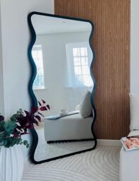 "MirrorOutlet The Fluctus - Black Metal Wavy Framed Rectangular Wall Mirror 67"" X 31"" (170CM X 80CM) Silvered Mirror Glass. Extra Large. Landscape or Portrait"