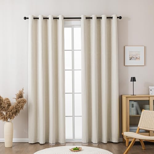 Sonive Blackout Curtains Beige 2 Pcs, Jacquard Curtains for Living Room L 300×W 145cm 57×118 in, Thermal Insulated & Noise Reducing, Long Curtains for Bedroom