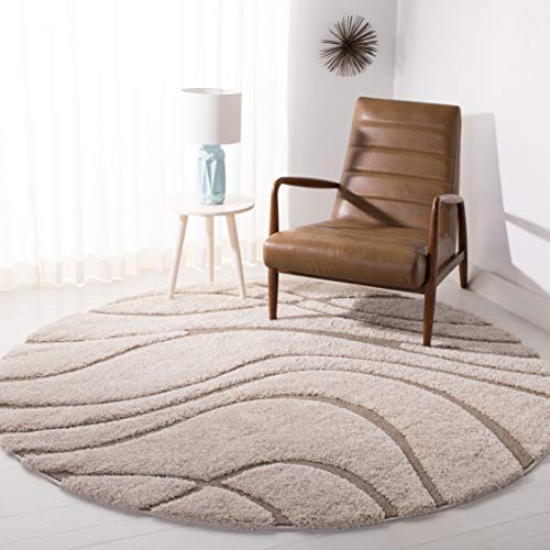 Safavieh Florida Shag Collection Shaggy Rug for Living Room Dining Room Bedroom High Pile Cream and Beige 4ft x 4ft