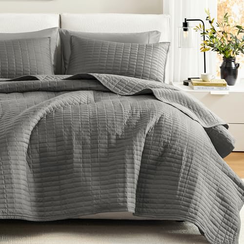"Comfort Spaces All Season, Lightweight, Coverlet Bedspread Bedding, Matching Shams, Polyester, Microfiber, Poly fill, Charcoal Grey, Quilt King/Cal King(104""x90"")"