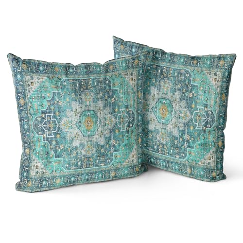 Snycler Green Boho Throw Pillow Covers Set of 2 Monaco Rug Persian Carpet Double Sided Pattern Cotton Soft Pillow Case Cushion Cover Pillowcase for Garden Couch Sofa Bed Decorative 18x18 inch