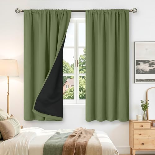 BGment Blackout Curtains for Bedroom 63 Inch Length, Thermal Insulated Full Room Darkening Noise Cancelling Window Curtains Drapes with Rod Pocket, 2 Panels, Each Panel 52 Inch Wide, Grass Green