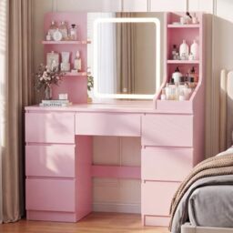 JUMMICO Dressing Table with LED Mirror,Adjustable Brightness