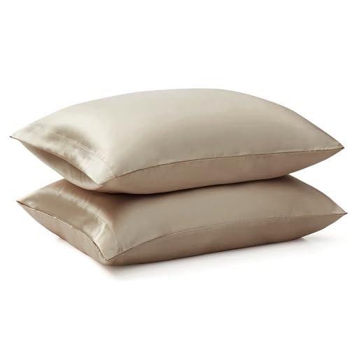 "Ersmak Satin Pillowcase Standard Set of 4, 20"" x 26"" Ultra Soft & Silky Satin Pillow Cases for Hair and Skin, Wrinkle Fade Resistant Pillow Covers with Envelope Closure (Sand)"