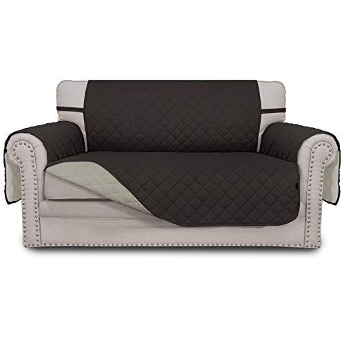 Easy-Going Reversible Loveseat Couch Cover for 2 Cushion Couch Sofa Cover for Dogs Water Resistant Furniture Protector with Foam Sticks Elastic Straps for Pet (Loveseat, Chocolate/Beige)