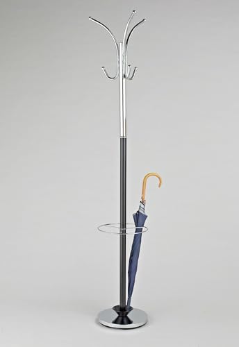 ASPECT CR40BK Oscar Free Standing Metal Coat Rack with Umbrella Base/Chrome and Black, 30x30x182 cm