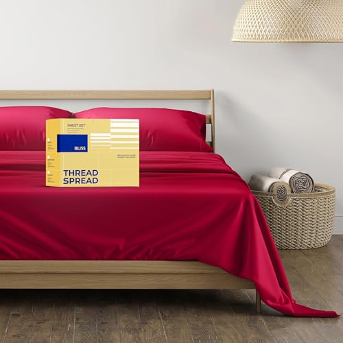 THREAD SPREAD 5 Star Luxury Hotel Cal King Size 100% Cotton Sheets - Egyptian Cotton Quality 600 TC Sheets for Cal King Bed - 4 Piece Bedding Set with Deep Pocket, Breathable & Cooling Bedsheet (Red)