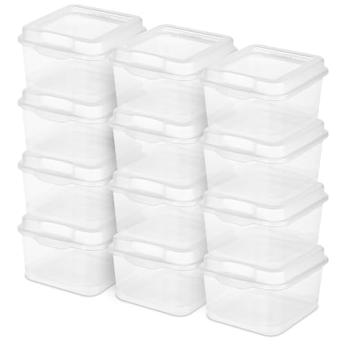 Sterilite 18038612 Flip Top, Clear, 12-Pack - Bin with Hinged Lid, Stackable Multipurpose Organizer for Art & Craft Supplies, Accessories, Photos & CDs, Home or Office Use
