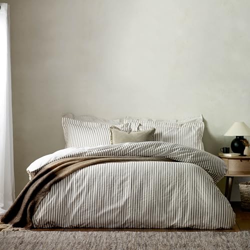 furn. Yard Hebden 100% Cotton Stripe Duvet Cover Set – Reversible Striped Bedding (Mole, Double)