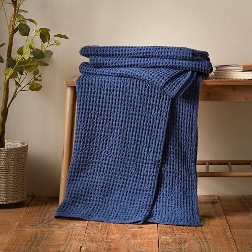 Pineapple Elephant Jaipur Chunky Waffle Cotton 150x200cm Blanket Throw Navy Blue