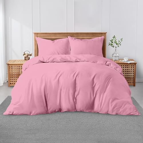 GC GAVENO CAVAILIA Super King Plain Dyed Duvet Cover Set with Pillowcase - Soft Comfortable, Lightweight Polycotton Bedding, Easy-Care - Quilt Comforter Cover - Pink