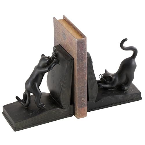 "Deco 79 Polystone Cat Reading Bookends, Set of 2 7""H, 6""W, Black"