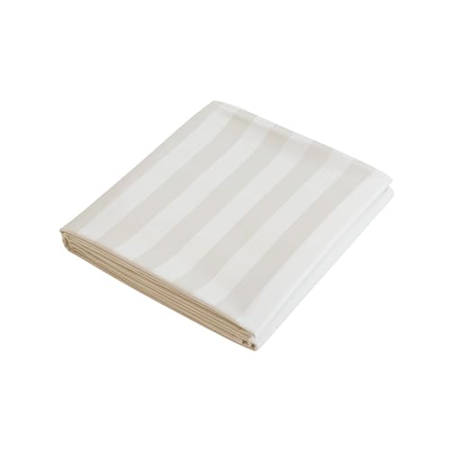 Flat Sheet Only Cal King Size, 400 TC 100% Egyptian Cotton Flat Sheet Striped Satin-White Cotton Top Sheet- Wrinkle, Fade, Stain Resistant (Striped-Light Beige, Cal King)