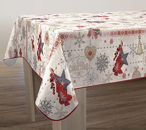 Le linge de Jules Joyeux-No??l-Rectangle-150-x-200 Stain-Resistant Rectangular Tablecloth, Merry Christmas, Length 200 cm, Width 150 cm