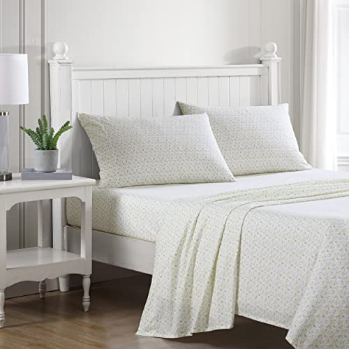 Laura Ashley - King Sheets, Cotton Percale Bedding Set, Lightweight & Breathable Home Decor (Evie Yellow, King)