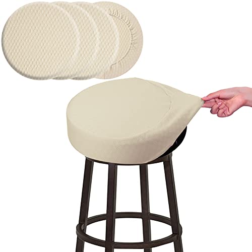 "BUYUE 4 Pcs Dia.12-14"" Round Bar Stool Covers Stretchy Washable for Upholstered Chairs, Jacquard Dustproof Stool Seat Slipcover, S-Beige-Set of 4"