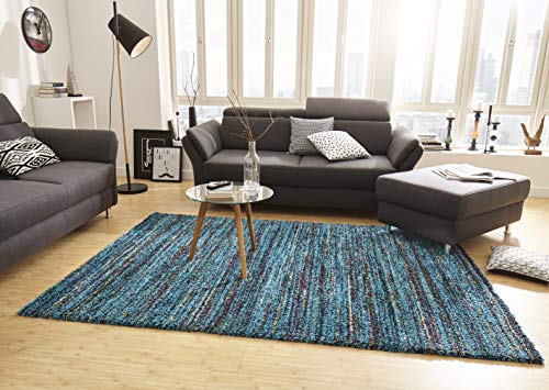 Mint Rugs Chic Deep-Pile Rug, Soft and Fluffy, Plain Mottled Colours (80 x 150 cm, 3 cm Pile Height, 100% Polypropylene, Robust and Suitable for Underfloor Heating), Blue, Synthetic Fibre
