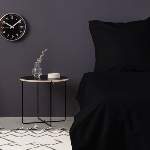Nuit Des Rêves Luxurious Black Satin Quilt Cover Set, 135 x 200 cm, 100% Cotton, 210 Thread Count, Includes 80 x 80 cm Pillowcase, Machine Washable at 30°C
