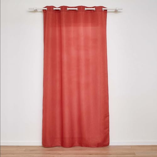 Douceur d'Intérieur, Zeline Terracotta Eyelet Curtain 140 x 280 cm Plain Polyester with Metallic Thread