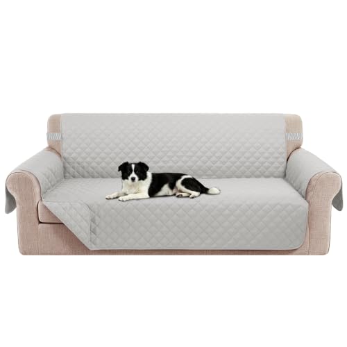 Luxshare Home Reversible Couch Cover for 3 Cushion, Sofa, Light Grey - Couch Cover for Sofa, Pet Friendly Water Repellent Couch Sofa Cover, Washable Furniture Protector with Elastic Straps