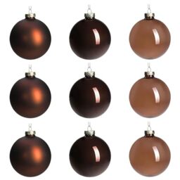 DN DECONATION Brown Glass Christmas Ball Ornaments, 3.15” Hanging Christmas Baubles for Xmas Tree Decoration, Set of 9 Decor for Holiday, Halloween, Wedding Party Gift