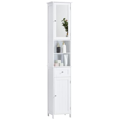 Bath Vida Priano Tall Mirrored Bathroom Cabinet Storage Cupboard Floor Standing Tallboy Unit, White