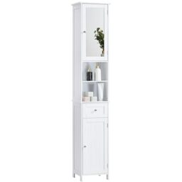 Bath Vida Priano Tall Mirrored Bathroom Cabinet Storage Cupboard Floor Standing Tallboy Unit, White